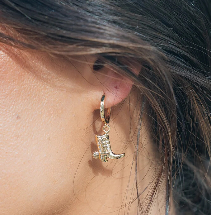 Ковбойские сапоги Микро деликатные латуниные броски Серёжки Белые CZ Каменные латуниные кольца Серёжки