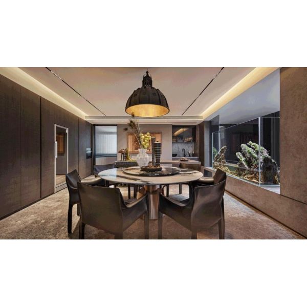 OEM/ODM CUSTOM MODERN LUXURY DINING ROOM FURNITURE COLLECTION | NATURAL MARBLE TOP, BRASS BASE, CUSTOM LEATHER CHAIRS FOR VILLA & APARTMENT