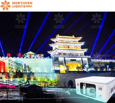 Mapeamento de projeção a laser 3D de edifícios ao ar livre com projetor de mapeamento de vídeo