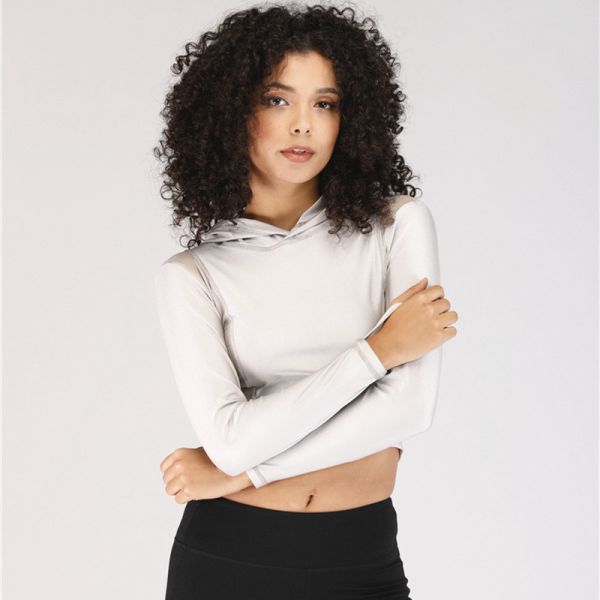 Разминка рукава Hoodies урожая спортзала женщин длинная подрезала рубашки с отверстием большого пальца руки