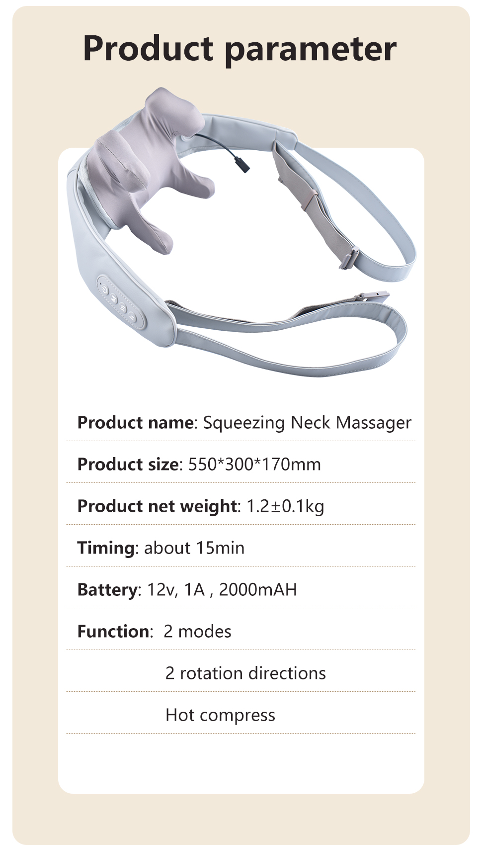 Therapy Cordless-Neck & Shoulder Massager Pillow Deep Kneading Neck Hand-Shaped Wireless Shoulder Massager