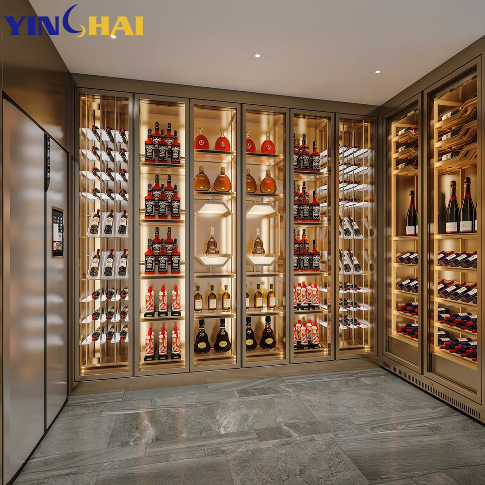 Constant Temp Wine Cabinet Wood Glass Door Built-in Cooler