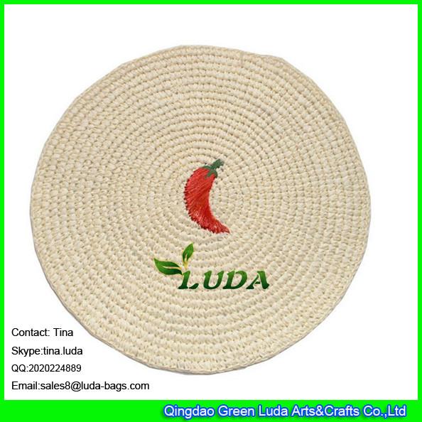 LDTM-040 green paper straw placemat round floral decorative table placemat