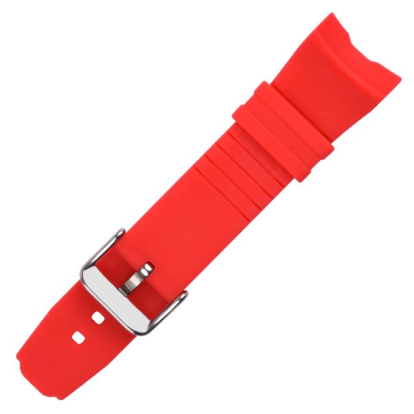 Stylish Silicone Rubber Watch Band Red Color Curved End Wristband 24mm