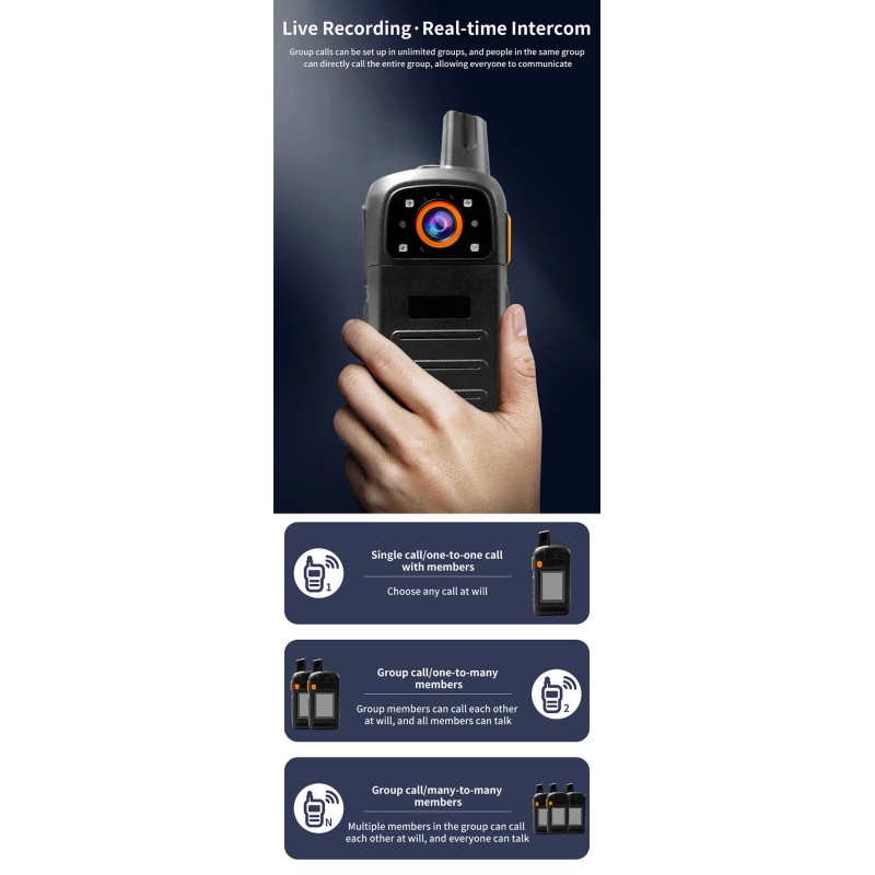 Portable 4G Network Audio and Video Intercom HD 4K Video Long Distance Handheld Group Talk Two Way Walkie Talkie