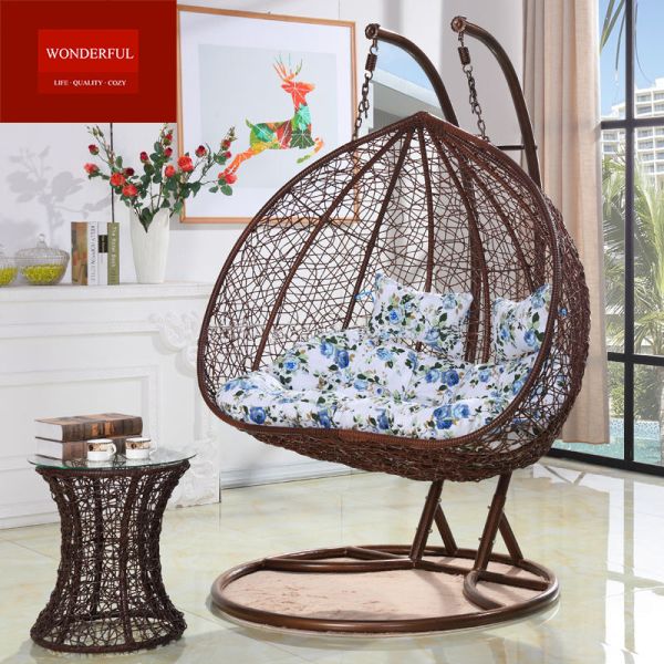 Living Room Rattan Double Seater Hanging Egg Chair with Modern Design and Pink Rattan