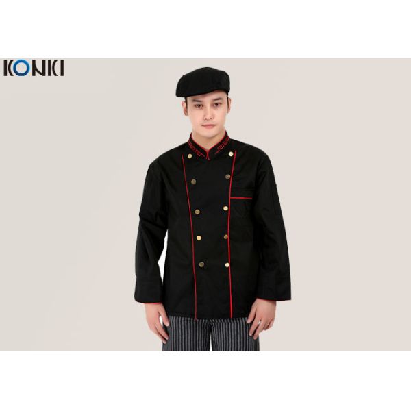 Professional Double Breasted Chef Jacket Black Long Sleeve For Men