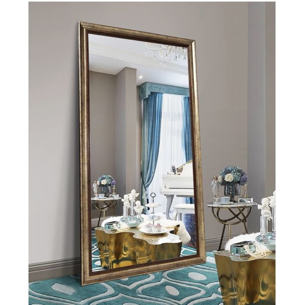 Luxury Baroque Style Full Length Mirror With PS Frame / Copper Free Silver Glass