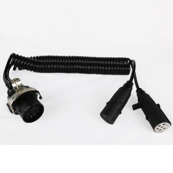 Black Coiled Trailer Cord 15 Core Truck Cables European 24V EBS Trailer Plug