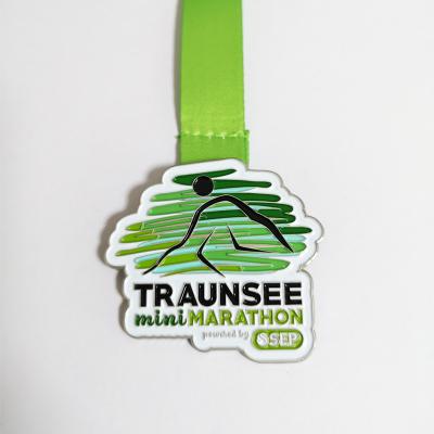 Silver Plated Mini Marathon Medal Zinc Alloy Soft Enamel Colors With Sponsor Name