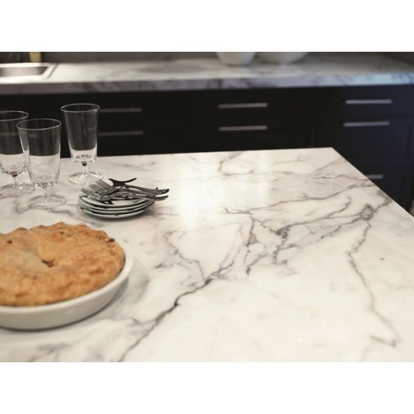 Stunning Black And White Calacatta Marble Kitchen Countertops With Back Cabinets