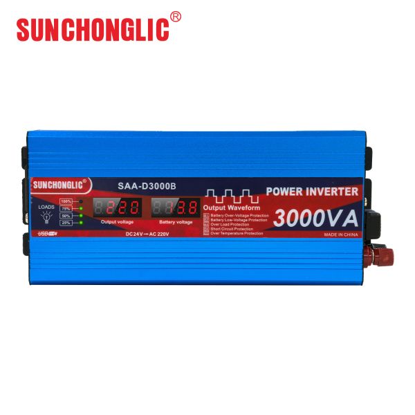SAA-D(BL) 3000W Modified Sine Wave Power Inverter, Featuring 1A USB Port and 24V to 220V Conversion