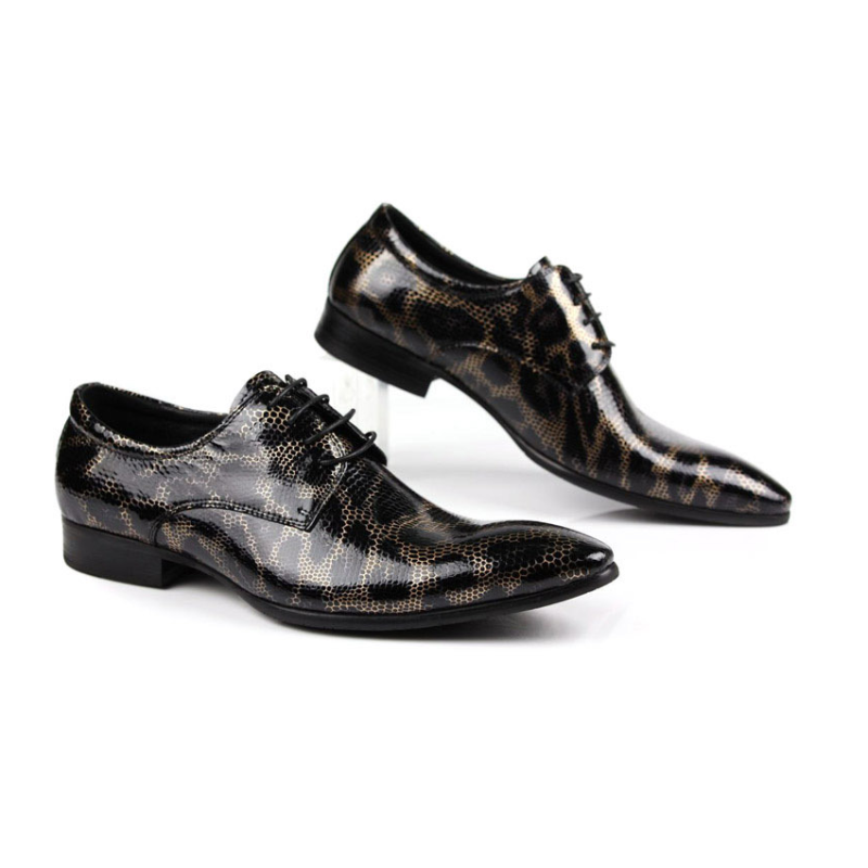 Crocodile Style Mens Black Brogue Shoes , Fashion Nightclub Genuine Snakeskin Shoes
