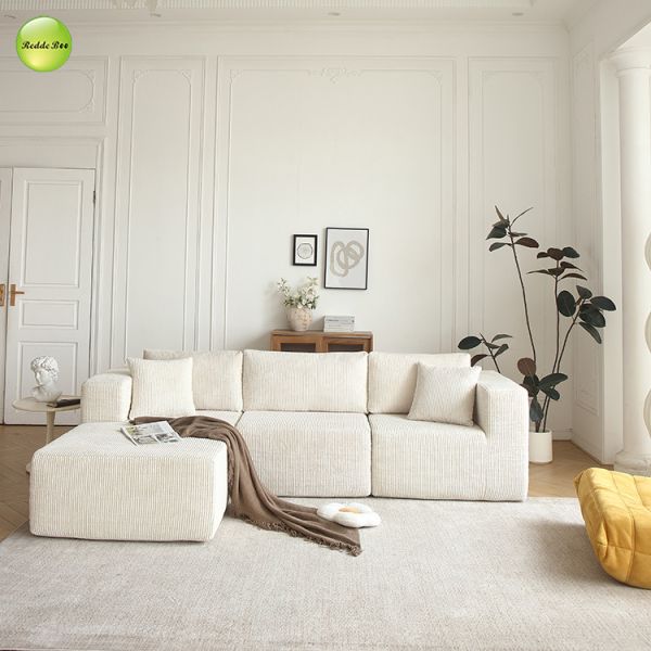 Upholstered Compressed Microfiber Fabric Couch Striped Velvet Sleeper Sectional