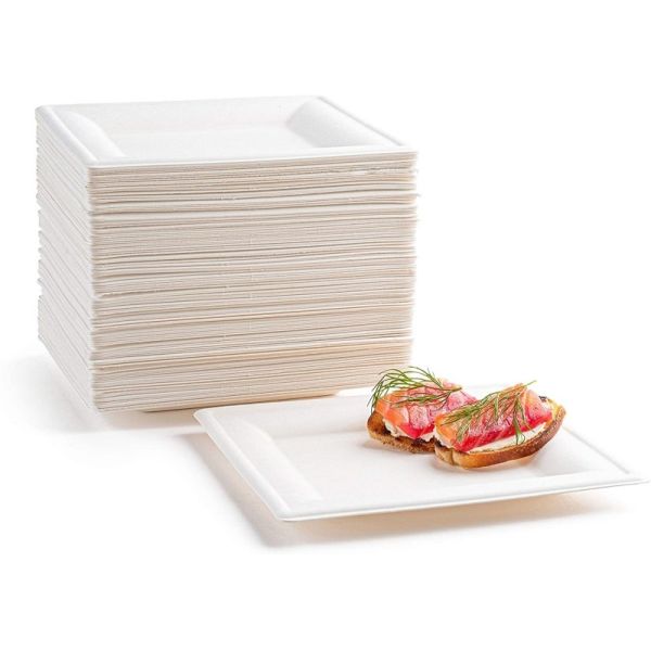9in 10in Eco Friendly Compostable Sugarcane Paper Plates Dessert Square Cake Plate