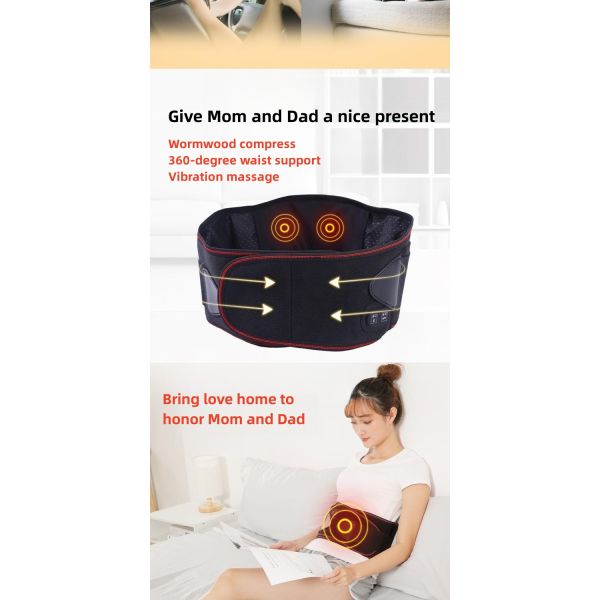 Infrared Physiotherapy Adjustable Hot Compress Lumbar Massage Lower Back Brace Belt for Pain Relief and Support in Blac