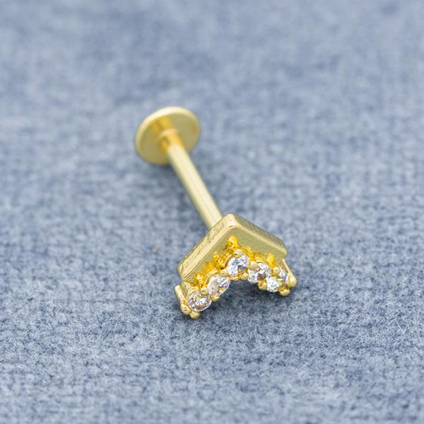 Clear Crystal Gems Labret Piercing Jewelry V Shape Labret Nose Stud 16ga 1.2mm