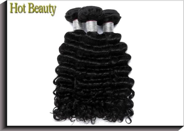 Black Virgin Human Hair Extensions / Americadyed Bleached Deep Wave Remy Hair