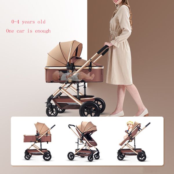 Hand Push/Foot Foldable Baby Stroller Lightweight Reclining Carriage for All Seasons