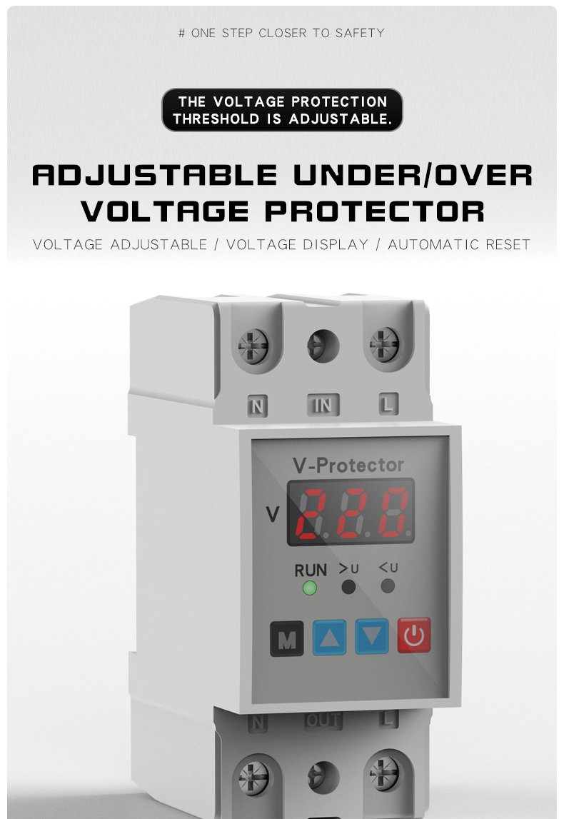ZS1-V-63a single-display over/under voltage protector, adjustable self-resetting current-limiting protector, overcurrent 43A, overvoltage 220V