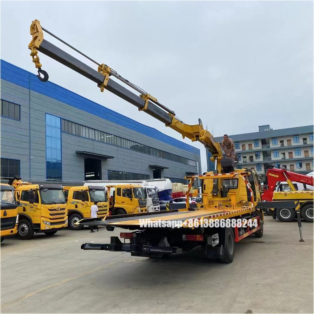 4 * 2 FAW 10 Tons Trailer Belt Hoist Folding Crane Tractor With Crane Boom Truck crane Mounted Truck