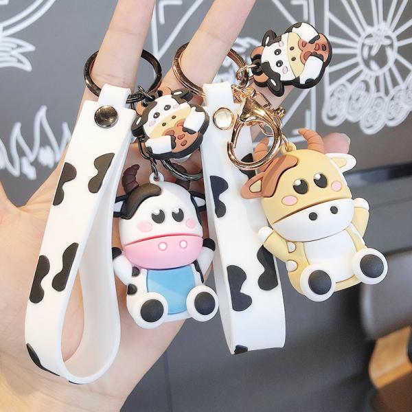 Personalized 3D Silicone Cow Animal Keyrings Pendant Keychain for Purse and Backpack