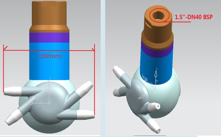 Управляемая реактивная боевая часть шарика 360° брызг Sus316 8MM гигиеническая роторная