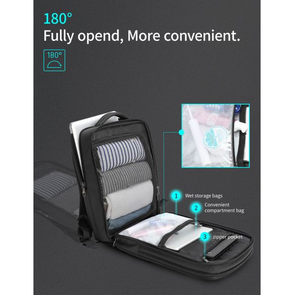 Fashion Office Briefcase Bag For Men Business Travel Laptop Full Open RFID Black