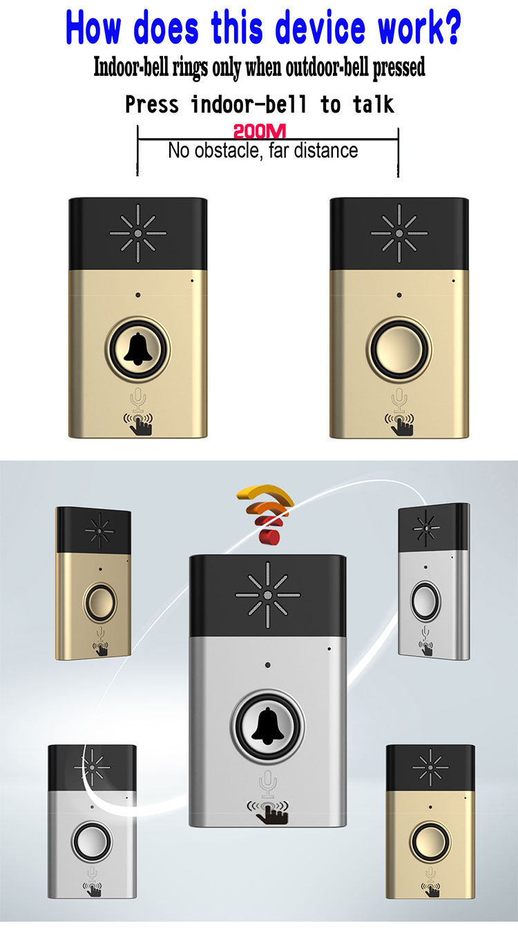 Серебряный/золотой цвет функцию разговора беспроводной дверной колокол