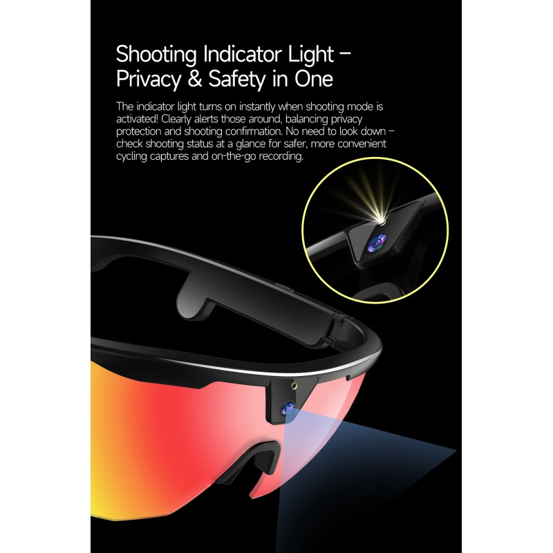 W640 AI Smart Glasses for Cycling Running & Driving-1080P Camera Voice & App Control IP66 Waterproof Magnetic Charging