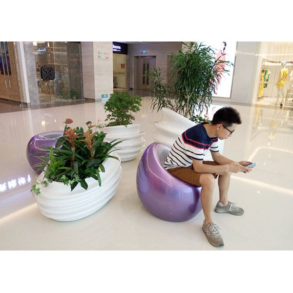 Pots de fleur blancs décoratifs de couleur de centre commercial de fibre de