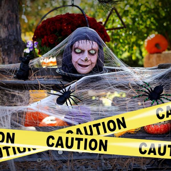 Biohazard High Visibility Tape Halloween Decoration Tape for Haunted Houses, Yard Décor, Parties | Caution