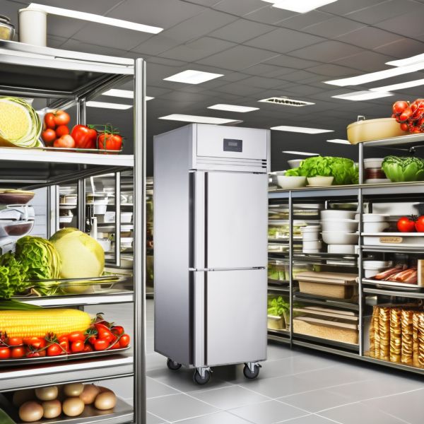 Refrigerador de cocina comercial para restaurante, congelador vertical de acero inoxidable, puertas dobles, luz LED, exhibición de enfriamiento abierto, supermercado