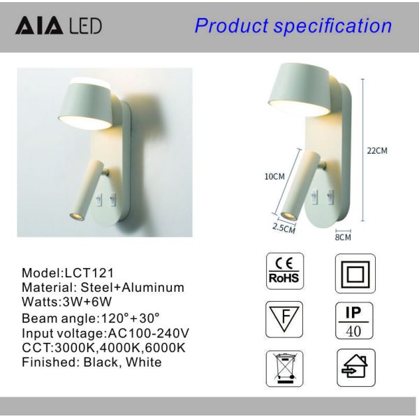 Bedside wall lamp acrylic atmosphere light bedroom flexible wall lamp home villa headboard reading light hotel