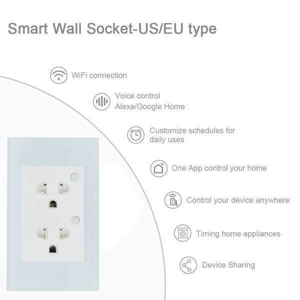 Voice Controlled Wifi Wall Outlets Customized Tuya Smart Outlet For Easy Home Automation