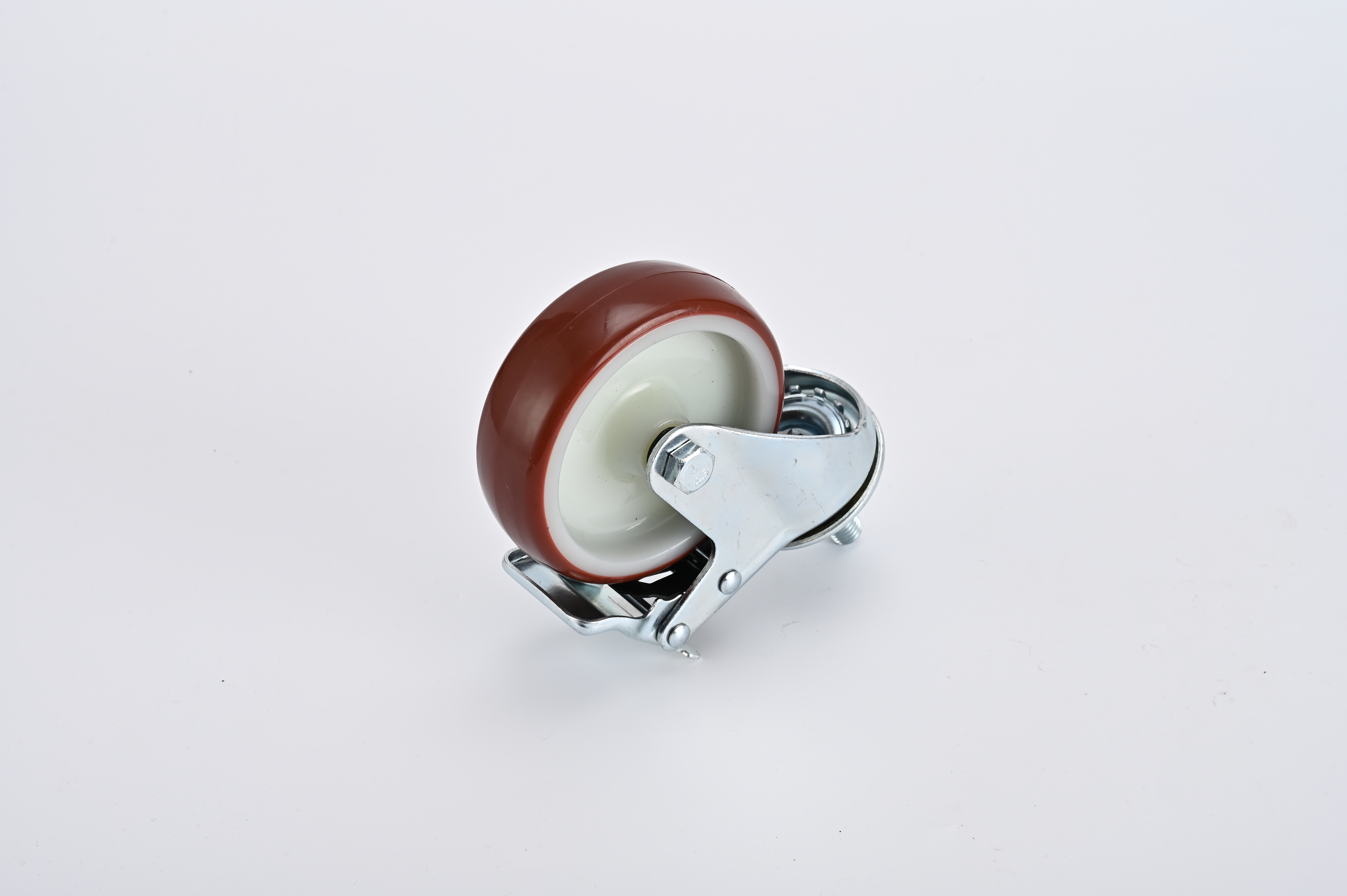 Europe Style 125mm Swivel Top Plate Red PU Casters Wheel With Roller Bearing