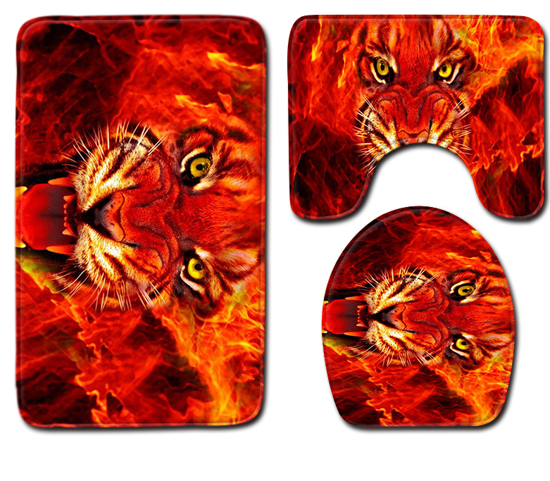 Wild Animal Toilet Seat Cushion Tiger Leopard 3pc Bathroom Rug Set
