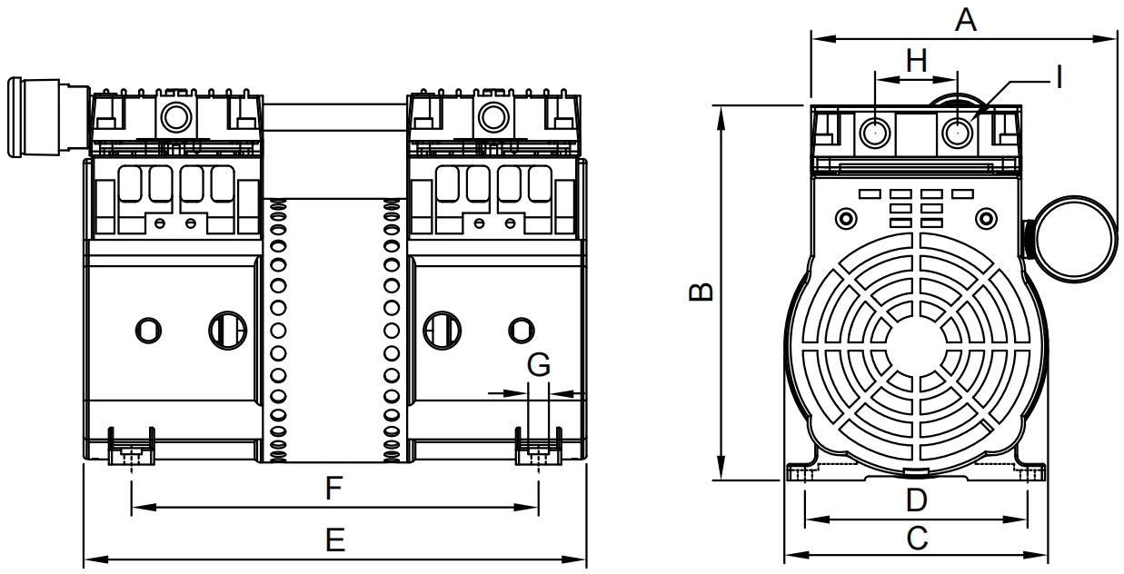 120LPM Low Noise Oil Free Dry Piston Vacuum Pump Lightweight HP-120V