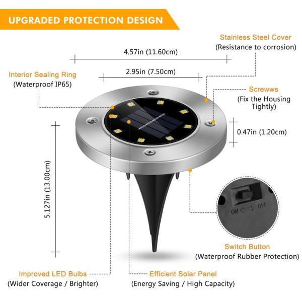 Solar Ground Lights, 8 LED Inground Solar Lights, Solar Powered Garden Lights for Outdoor Pathway Lawn Yard Patio Walkway