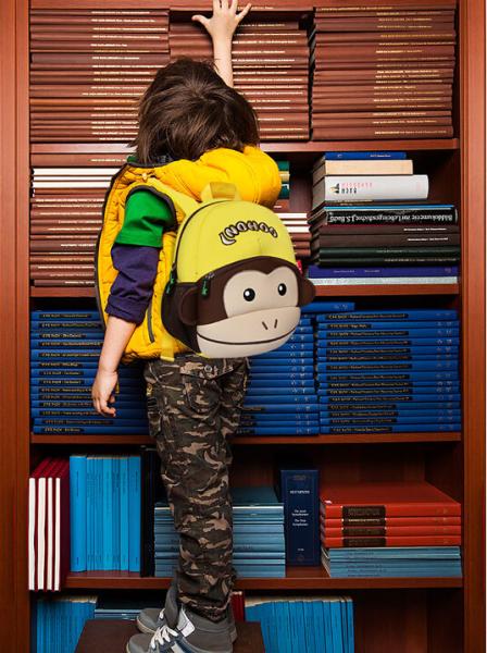 Girls Cute Monkey Toddler Book Bag , Yellow Kindergarten Book Bags