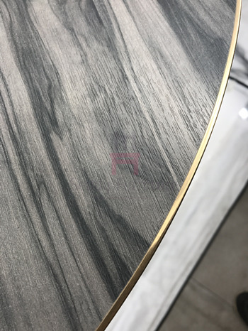 Round Shape Wood Grain Plywood with Golden Seam Dining Table