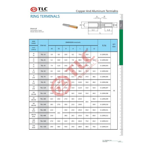 Aluminum Terminal -40C-105C Temperature Rating For Copper