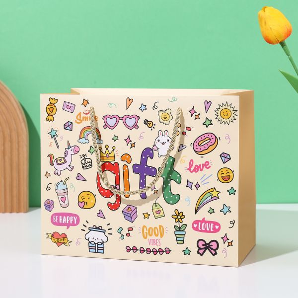 Custom Printed Gift Paper Bag Thickened Storage Handbag Children's Birthday Horizontal Version Packaging Bag
