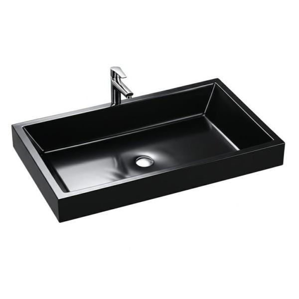 Single-Hole Faucet Mount Modern Black Ceramic Wall-Hung Wash Basin Customization Solid Surface Bathroom Sink Hotels