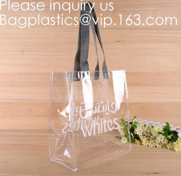 Travel Shopping Shoulder Bags, TPU, PVC, EVA, Soft Handle Women Transparent Beach Bags, Drawstring Bags
