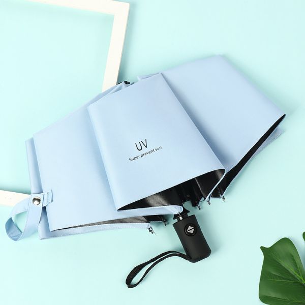 Custom Logo Printing Black Pongee Fabric Automatic 3 Fold Umbrellas for Wholesal