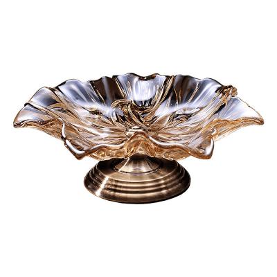 Bacia de fruto de vidro de bronze feito a mão decorativa luxuosa