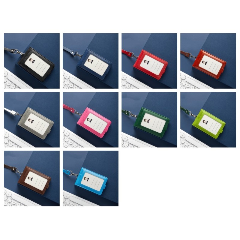 Vertical ID Name Business Badge Holder Leather Card Wallet Multi Slot