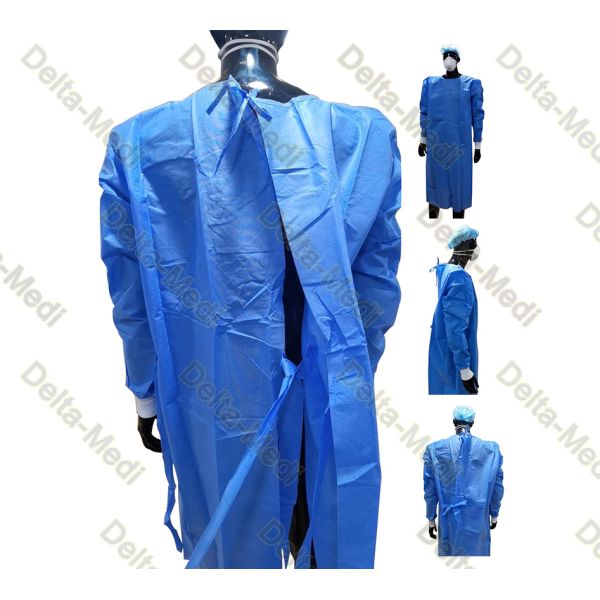 Sterile PP SMS Disposable Surgery Gowns With Tie On The Back Neck Knitted Cuff