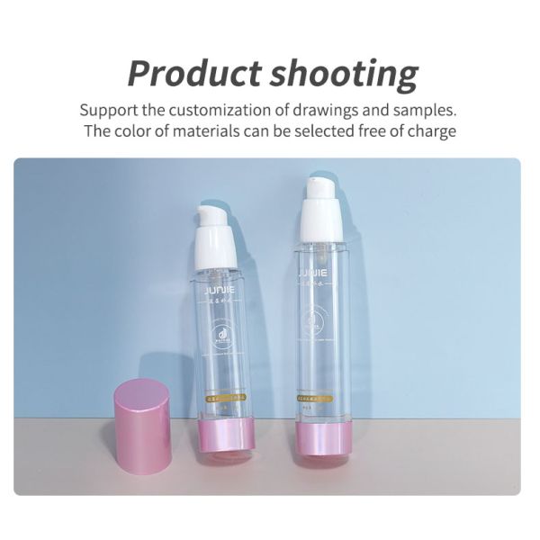 100 ml de Rose Gold Cosméticos Botellas de bomba de plástico Conjunto de botellas sin aire para el cuidado facial Esencia de loción 100 ml Volumen industrial